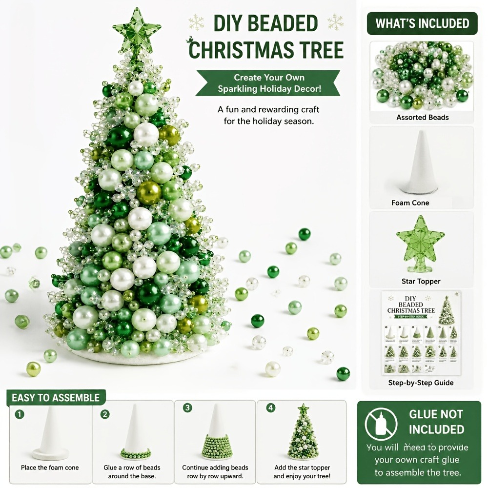 Art Craft Easy - DIY Beaded Christmas Tree Kit, Handmade